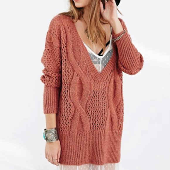 NEW Urban Outfitter Kate Deep V Neck Sweater Tunic - Picture 2 of 7